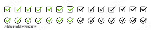 Green check mark and red cross icon set. Circle and square icon. Tick symbol in green color. Check marks symbol collection. Quality sign icon. Checklist symbols. Stock vector.