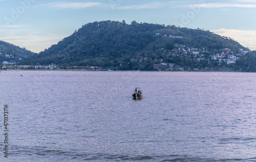 Panoramic View of Patong Beach with the vibrant multi colours of the sunset Phuket Thailand 