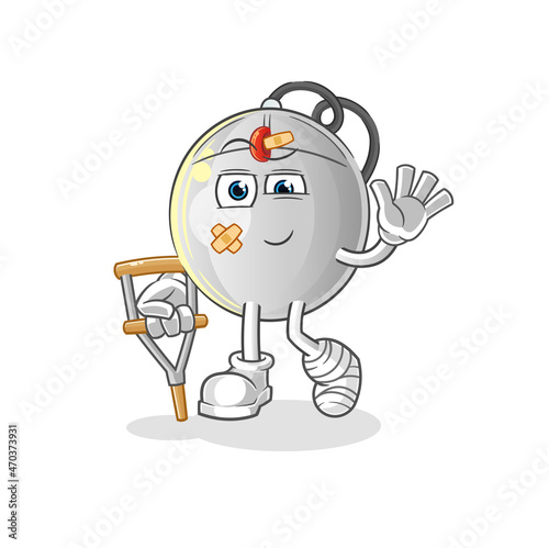 computer mouse sick with limping stick. cartoon mascot vector