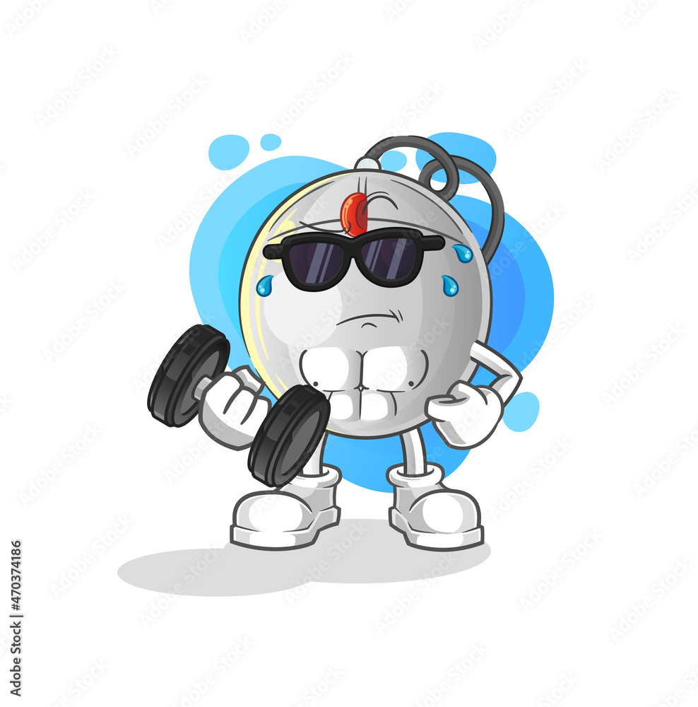 computer mouse lifting dumbbell vector. cartoon character