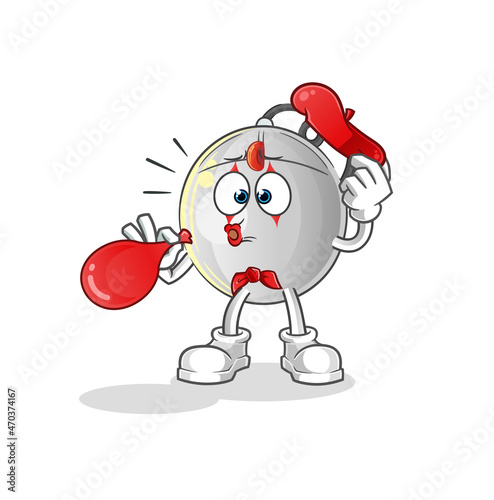 computer mouse pantomime blowing balloon. cartoon mascot vector