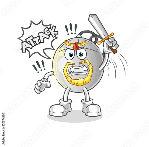 computer mouse knights attack with sword. cartoon mascot vector