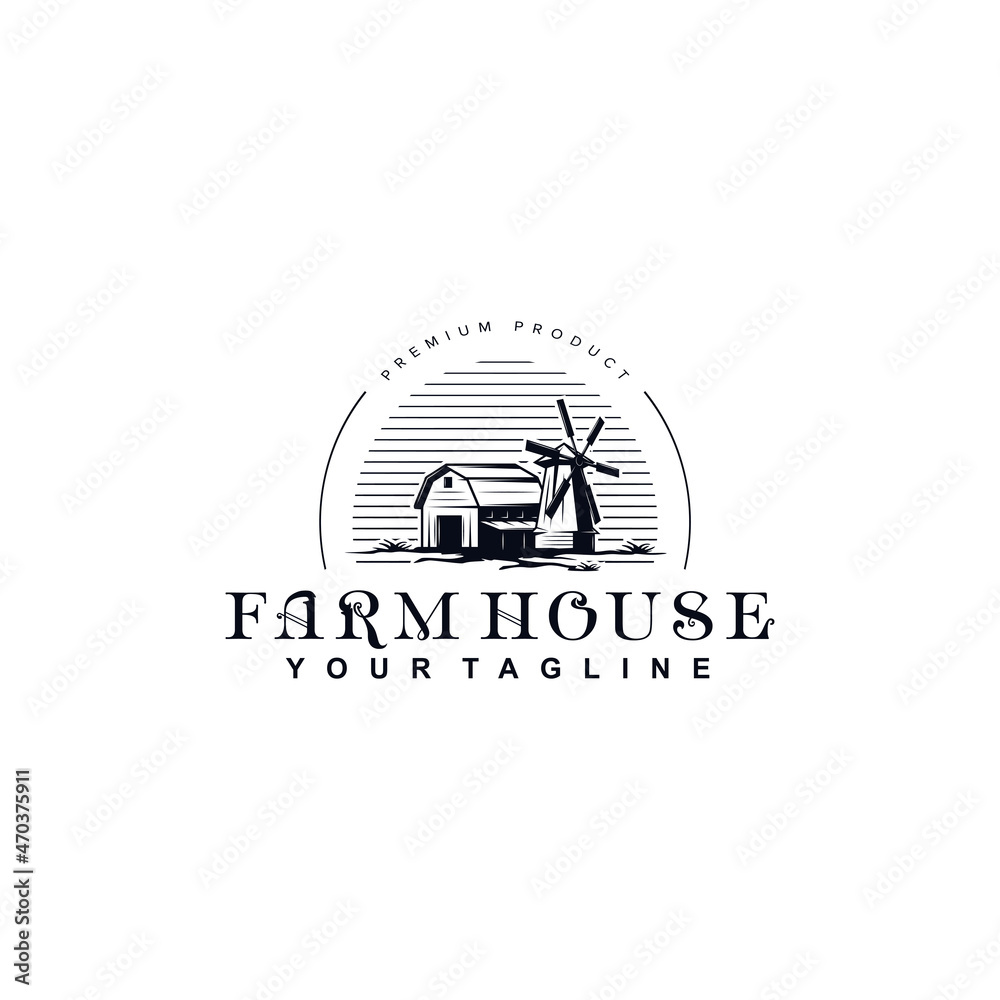 Vintage Farm House Logo Design Vector Illustration Template Idea