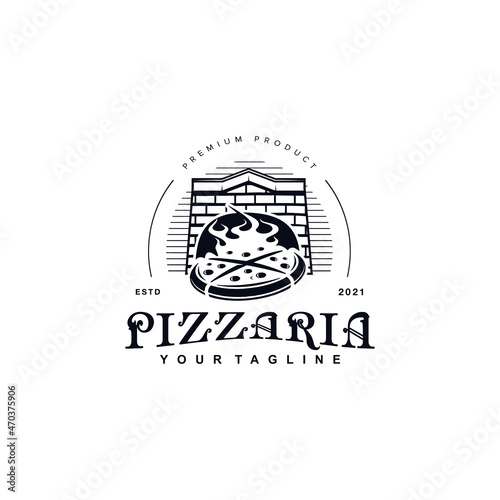 Vintage Retro stamp label pizza logo vector design template inspiration idea