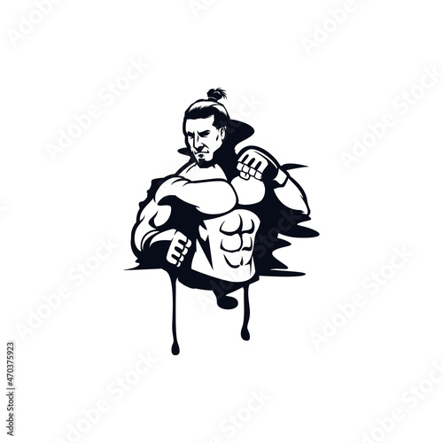 silhouette muscular body Fighter sticker logo vector design template inspiration idea