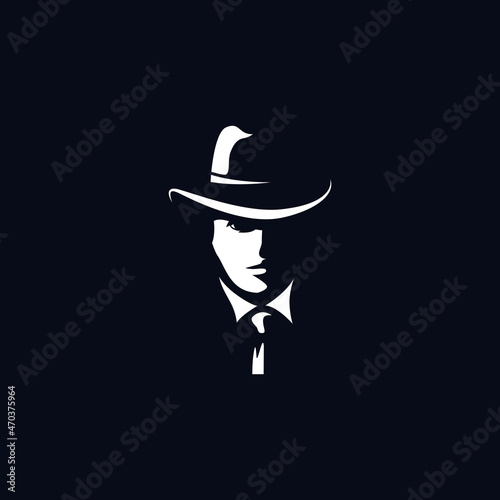 Classic Vintage silhouette Face Detective logo vector design template inspiration idea
