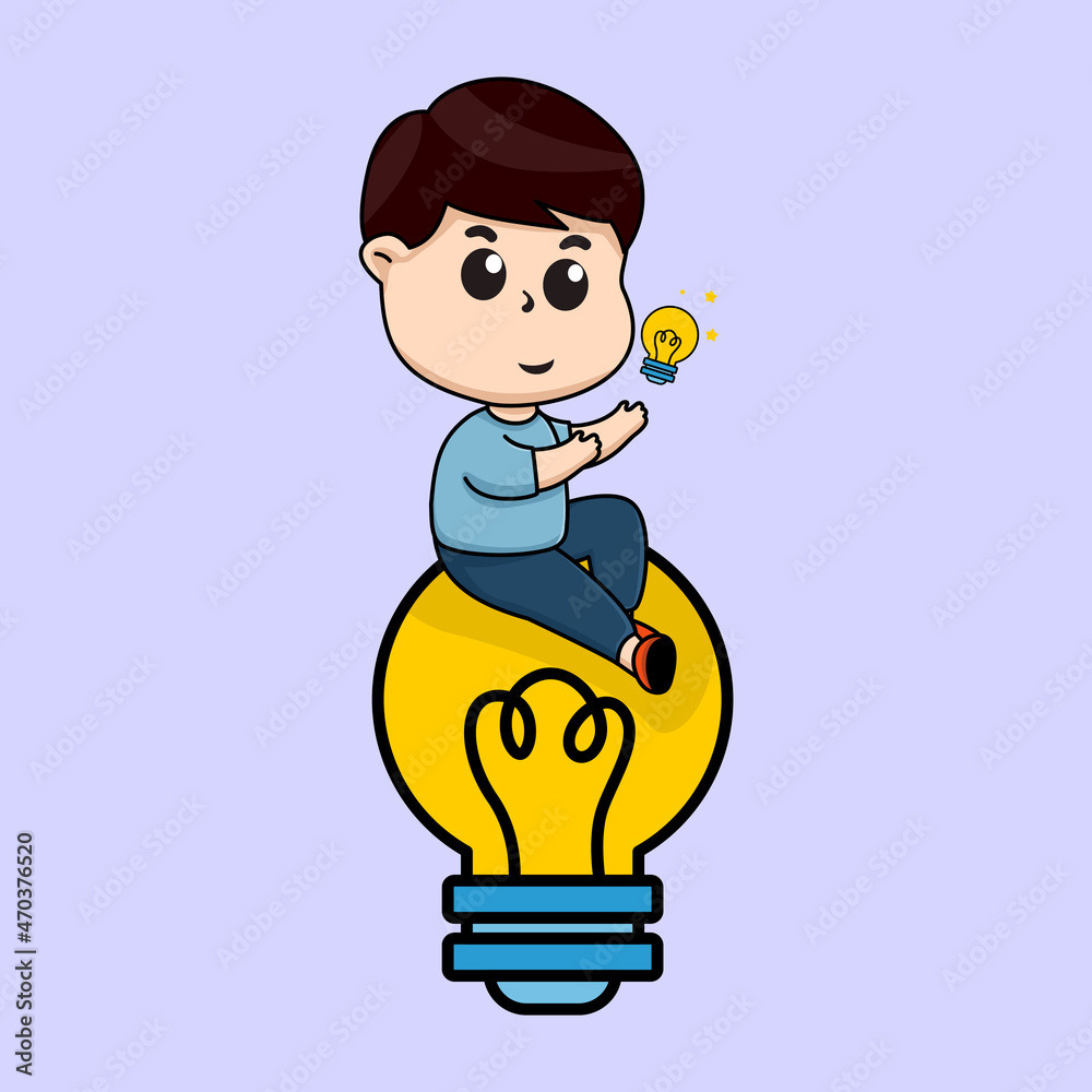 Cute little boy with brilliant idea, sitting on the lamp Cute little boy with brilliant idea, sitting on the lamp