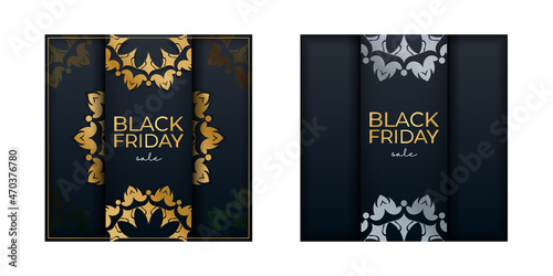 Advertising Black Friday in blue with greek gold pattern