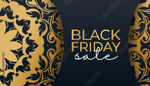 Baner black friday in blue with geometric gold pattern