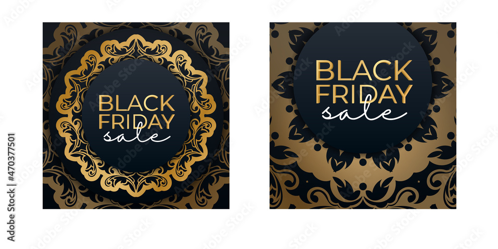Fototapeta premium Baner Sale Black Friday Blue Color Abstract Gold Ornament