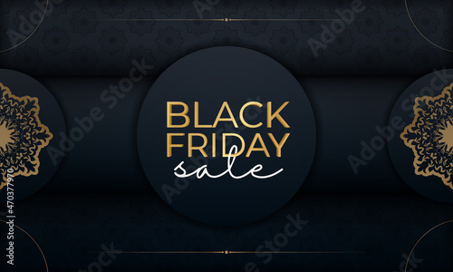 Blue Black Friday Sale Celebration Poster with Greek Gold Ornament