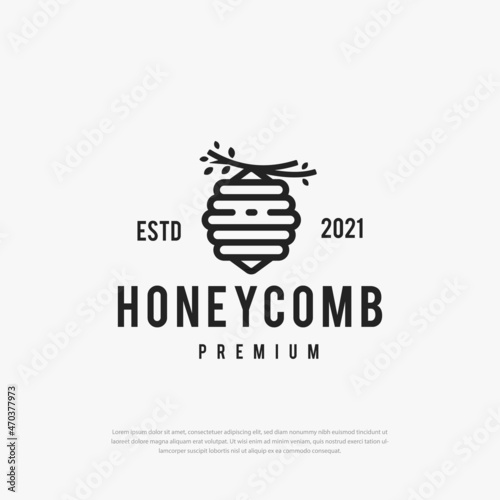 Natural wild bee hive label concept with letter H symbol. Beekeeping brand identity template vector illustration