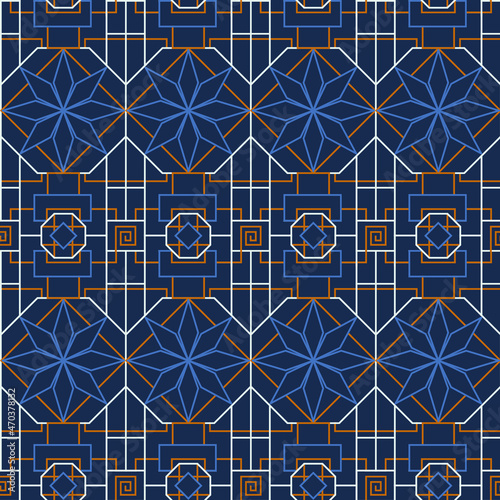 The geometric ornament is based on traditional Korean motifs.