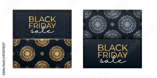 Blue black friday sale poster with luxury gold ornament