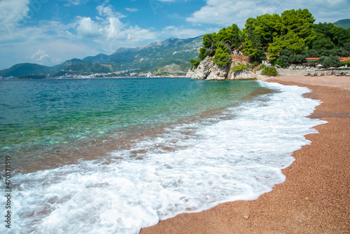 Beautiful beach of Sveti Stefan,Montenegro,Eastern Europe.