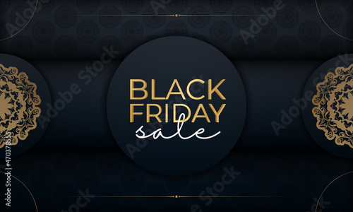 Blue black friday sale poster with vintage gold ornament