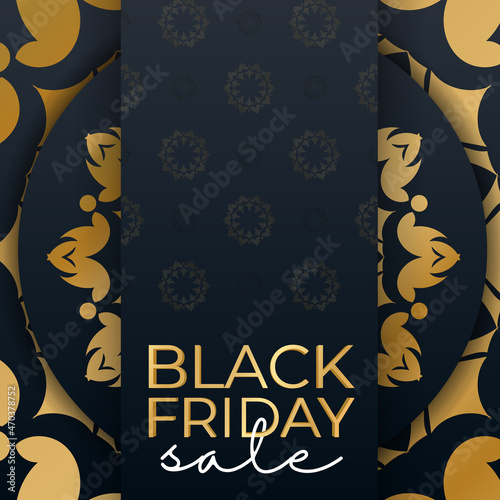 Blue friday black friday poster with abstract gold pattern photo