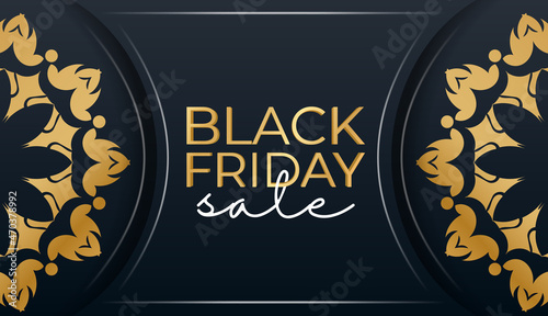 Blue friday black friday poster with luxury gold pattern photo