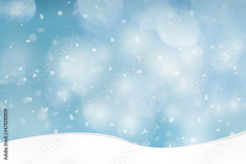 Winter Christmas background with blue sky, heavy snowfall, snowflakes in different shapes and forms, snowdrifts © Baurzhan I