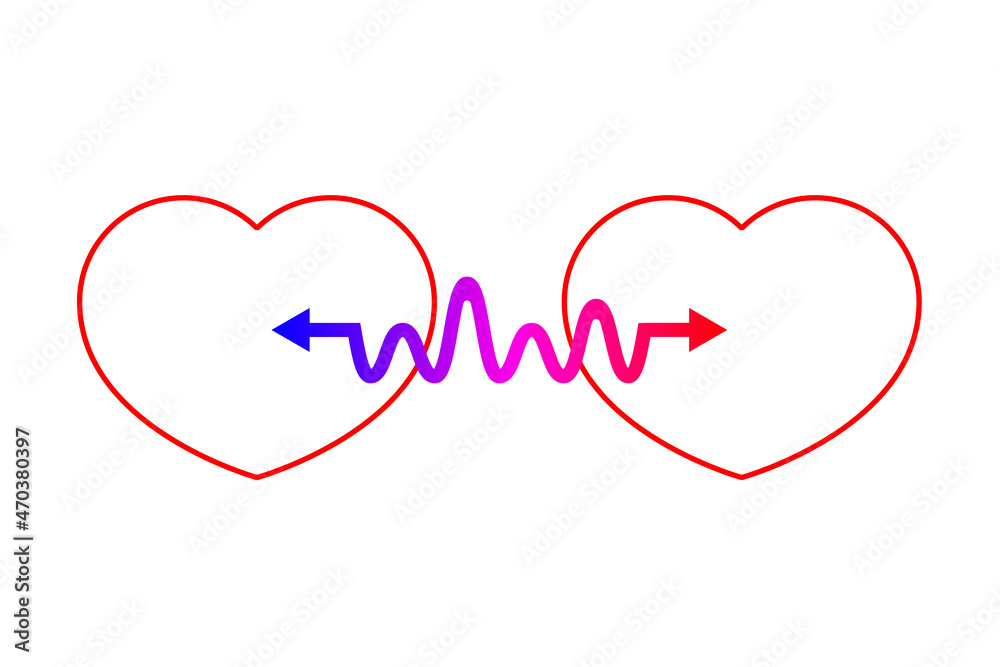 Two hearts connected by arrow. Love vector concept Two hearts connected by arrow. Love vector concept