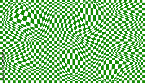 Distorted surface. Chess background with distortion. Optical illusion banner photo
