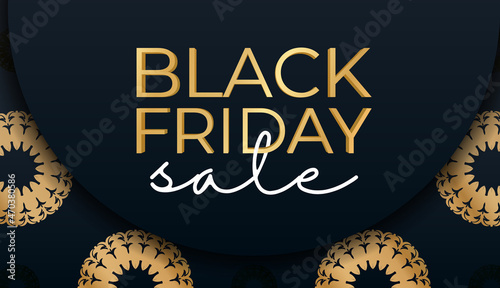 Holiday Advertising For Black Friday in blue with vintage gold pattern