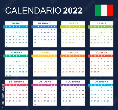 Italian Calendar for 2022. Scheduler, agenda or diary template. Week starts on Monday