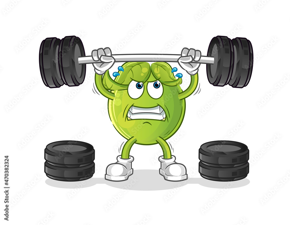 pea lifting the barbell character. cartoon mascot vector pea lifting the barbell character. cartoon mascot vector