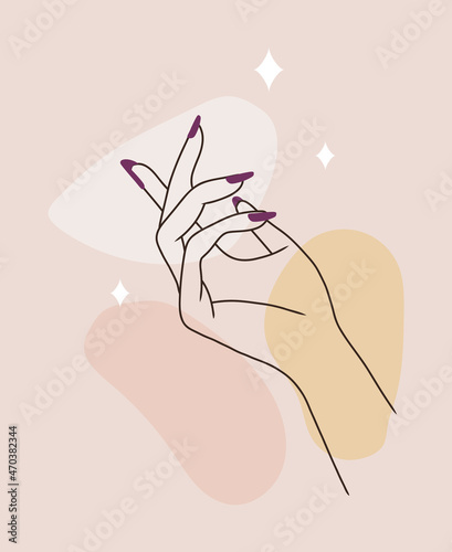 Hand skin care. Massage and paraffin therapy. Vector Illustration of elegant female hands in a trendy minimalist style. Beauty logo for nail studio or spa salon.