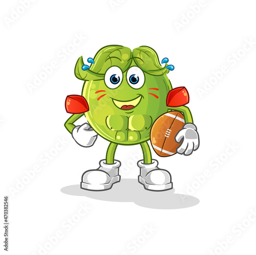 pea playing rugby character. cartoon mascot vector