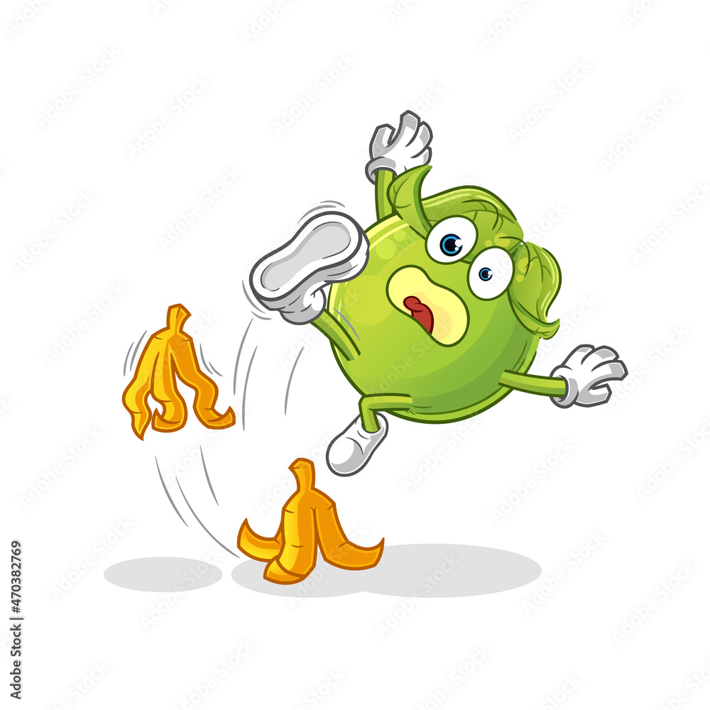 Fototapeta premium pea slipped on banana. cartoon mascot vector