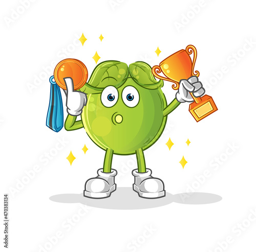 pea winner with trophie. cartoon character