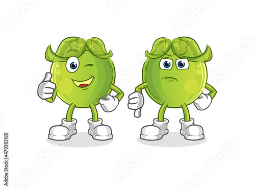 pea thumbs up and thumbs down. cartoon mascot vector