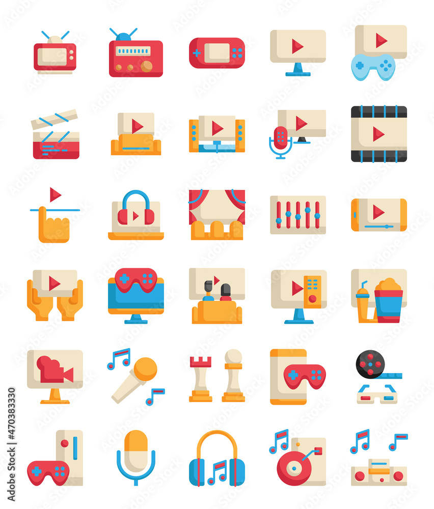 set of entertainment flat icon set of entertainment flat icon