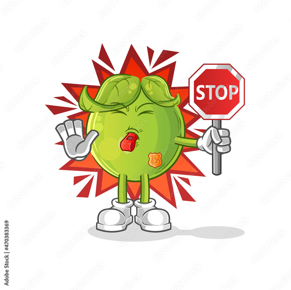 pea holding stop sign. cartoon mascot vector pea holding stop sign. cartoon mascot vector