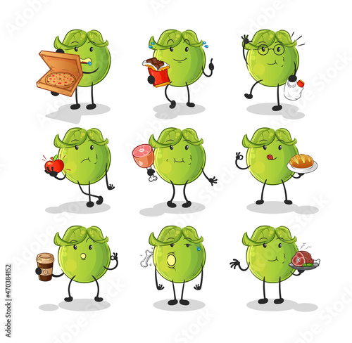 pea food set character. cartoon mascot vector