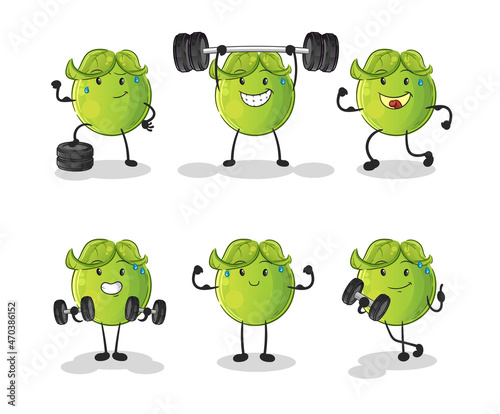 pea exercise set character. cartoon mascot vector