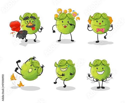 pea comedy set character. cartoon mascot vector