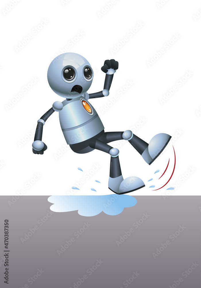 illustration of a little robot slip on wet floor illustration of a little robot slip on wet floor