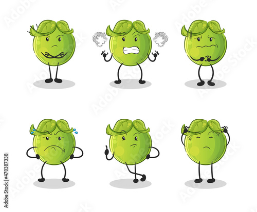 pea angry group character. cartoon mascot vector