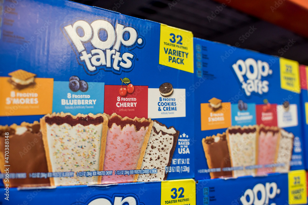 Pop Tarts variety pack for sale at an aisle at a supermarket. Stock Photo Adobe Stock