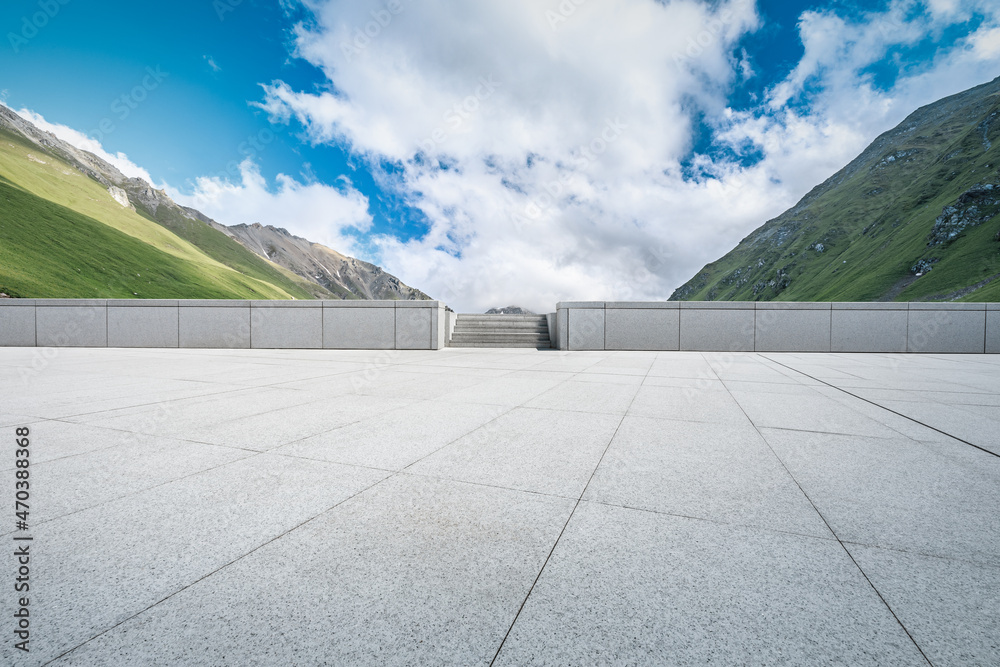 custom made wallpaper toronto digitalEmpty square floor and mountains under blue sky