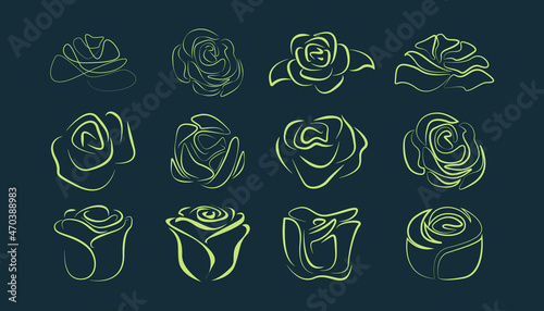 Rose flower logo inspiration. Aesthetic line art rose logo design for beauty care, skin care, spa, yoga, boutique, women fashion and beauty clinic treatment. set isolated rose vector logo bundle.