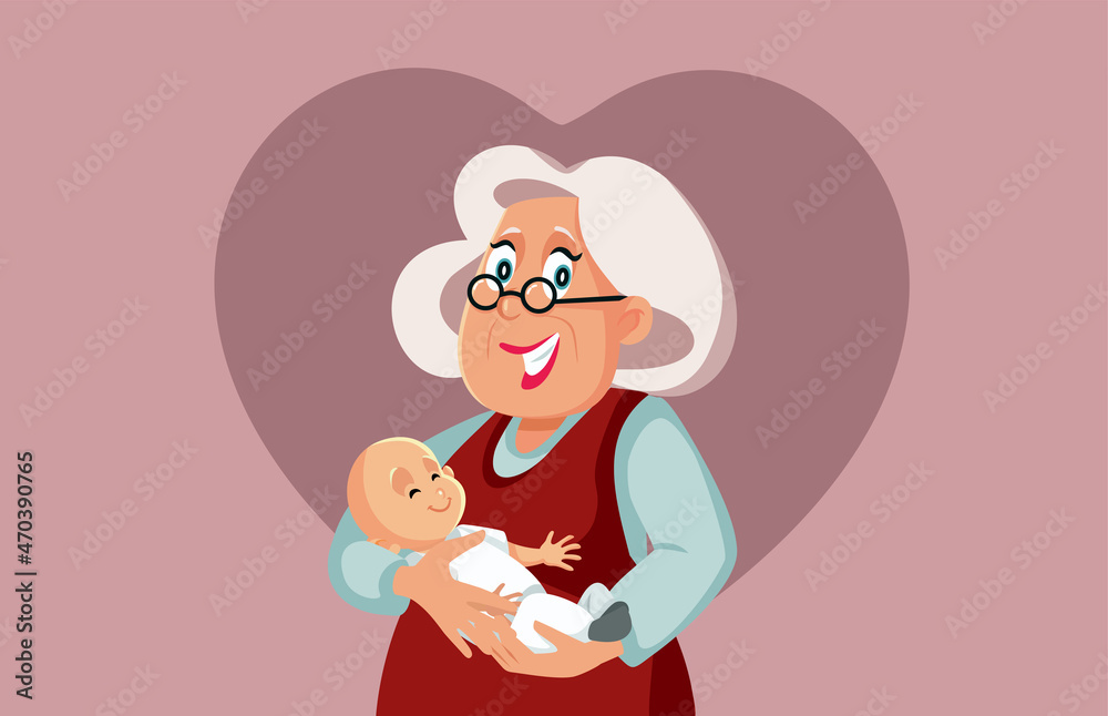 Loving Grandma Holding Grandchild Vector Cartoon Illustration