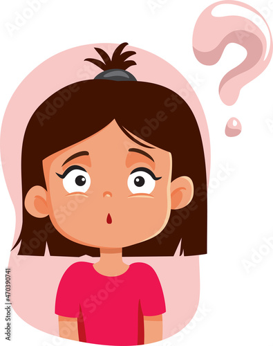 Little Girl Having Questions Vector Cartoon Character