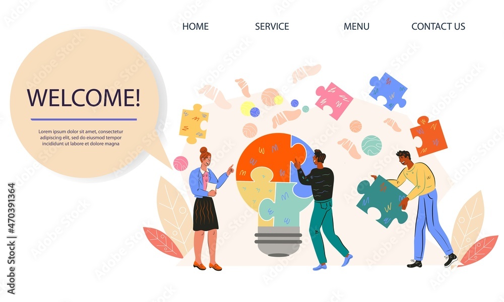 Business solution and teamwork concept of website banner, flat vector illustration. Team building and business cooperation idea for web and presentation page. Business solution and teamwork concept of website banner, flat vector illustration. Team building and business cooperation idea for web and presentation page.