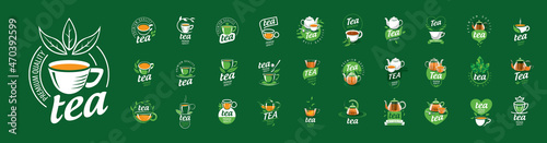 Set of vector Tea logos on a green background