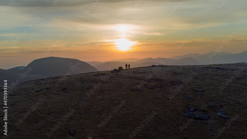 Summit Camping on the top of a Scottish Mountain at Sunset