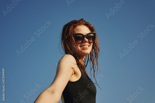woman in black swimsuit sunglasses sun nature © VICHIZH