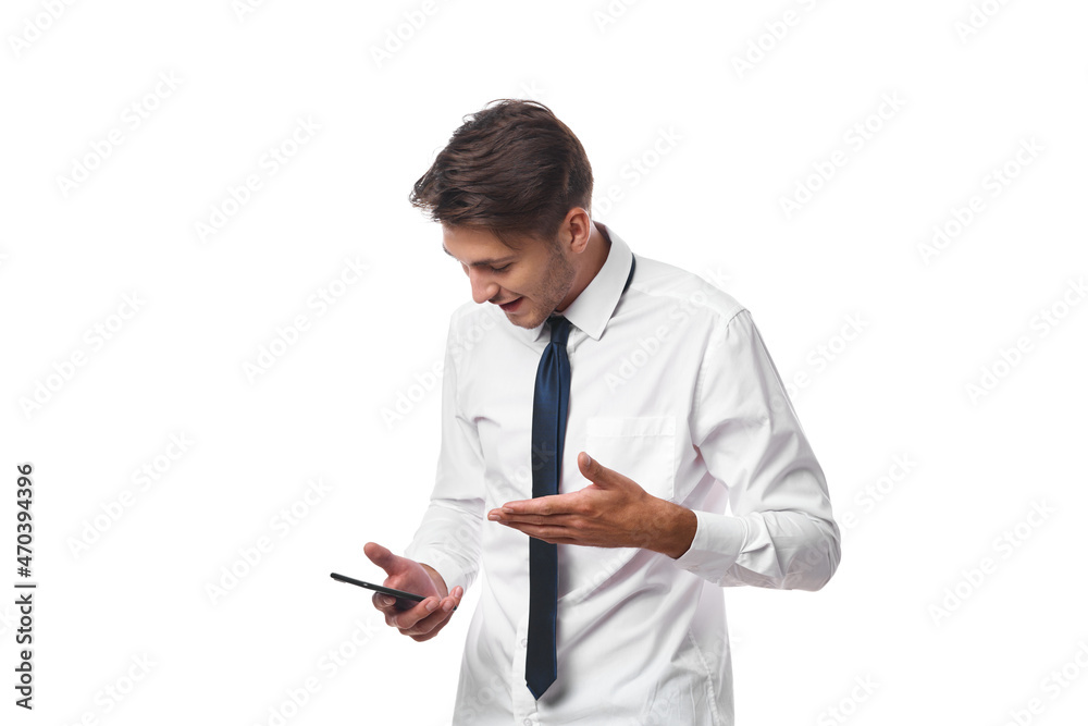 man in white shirt with tie office emotions isolated background man in white shirt with tie office emotions isolated background